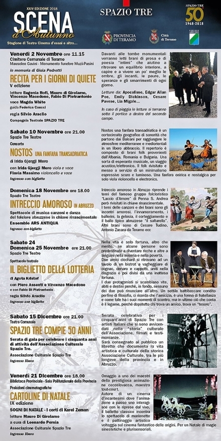 SCENA D AUTUNNO 2018 XXIV EDIZIONE Stagione di Teatro, Musica, Cinema d essai e - Spazio Tre